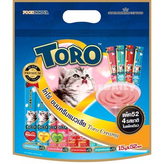 Toro Creamy โทโร่ ขนมแมวเลีย 52 ซอง รวม 4 รสชาติ (15g.x52pcs.)