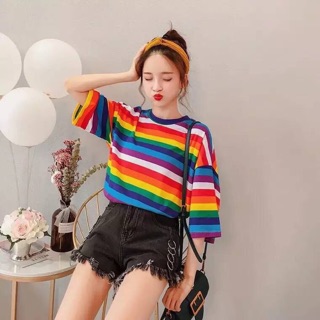 เสื้อยืด oversize เสื้อสีรุ้ง พาสเทล rainbow shirt🌈