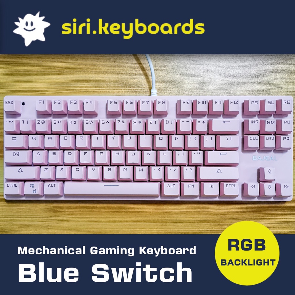 [พร้อมส่ง] BAJEAL K300 Mechanical Gaming Keyboard เกมมิ่งคีย์บอร์ดสีชมพู RGB TKL (87 keys) (blue swi