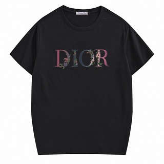 Dior เสื้อยืดแขนสั้น ผ้าฝ้าย พิมพ์ลาย แฟชั่นสําหรับผู้ชาย และผู้หญิง