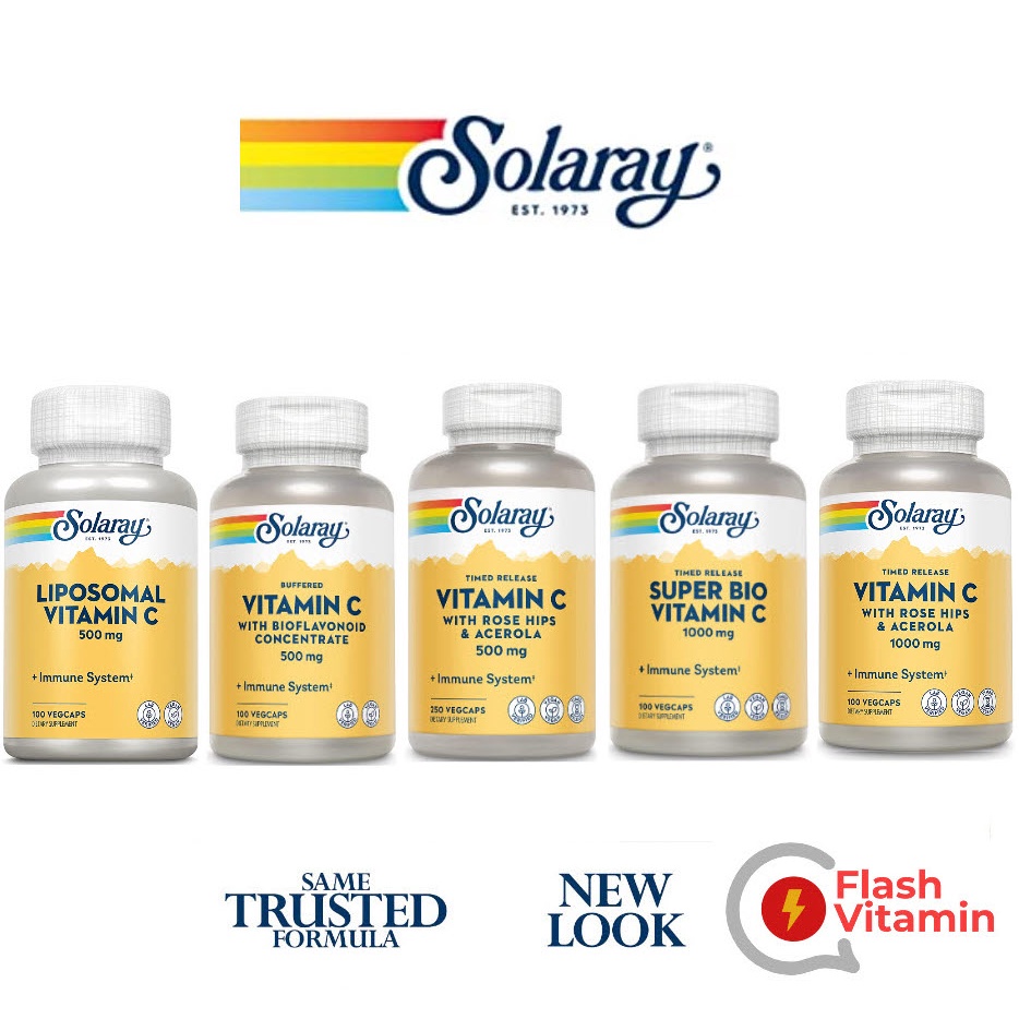 &lt; พร้อมส่ง &gt; Solaray , VitaminC / Super Bio Vitamin C  Time Release / Liposomal / Buffered - วิตามินซี 500 mg / 1,000 mg