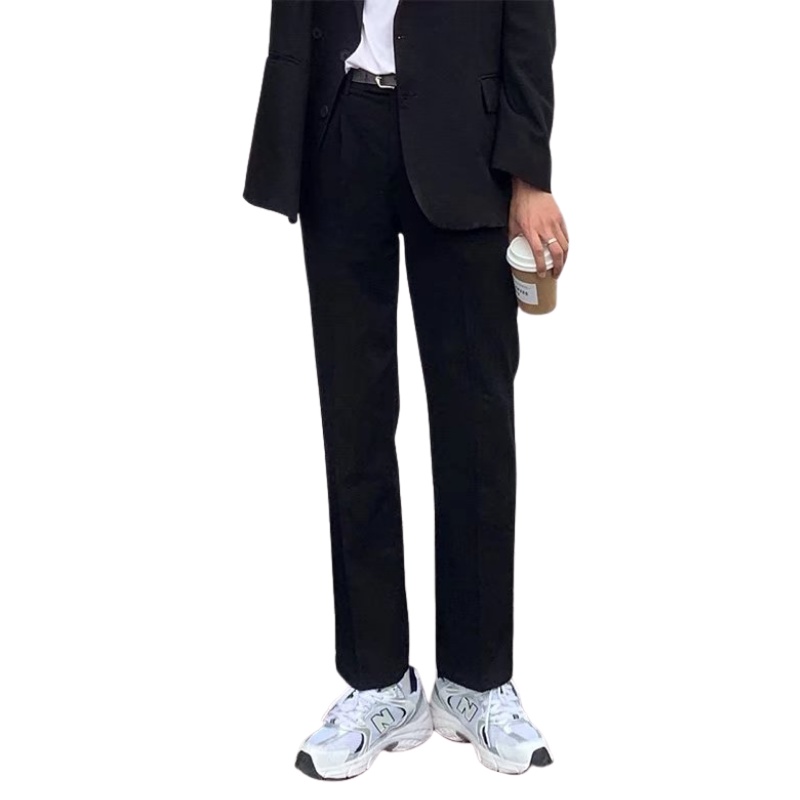 【KT】กางเกงขายาวลําลอง ขากว้าง ทรงหลวม สีดํา แฟชั่นฤดูใบไม้ผลิ และฤดูร้อน สําหรับผู้ชาย