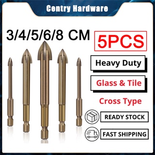 5Pcs Set Cross Hex Tile Drill Bits Set for Glass Ceramic Concrete Carbide Hole Opener Brick Hard Alloy Triangle Bit Tool