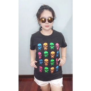 เสื้อยืดแขนสั้นคอกลมสีดำลายหัวกะโหลก size s m ใส่ได้