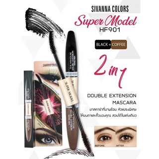 ซีเวียน่า คัลเลอร์ส มาสคาร่า 2 หัว Sivanna Colors Super Model 2in1 Double Extension Mascara HF901 ปัดขนตา ปัดขนคิ้ว