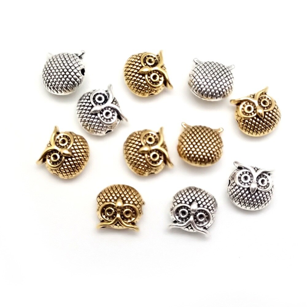 24 บาท CHARMS ลูกปัดรูปนกฮูกสีเงิน 13X13 มม . 10 ชิ้นสําหรับทําเครื่องประดับ Diy Fashion Accessories