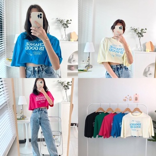 แหล่งขายและราคาพร้อมส่ง ผ้าคอตตอน🌝เสื้อครอป เสื้อครอปสั้น minicrop สกรีนลาย CHANGE IS GOODอาจถูกใจคุณ