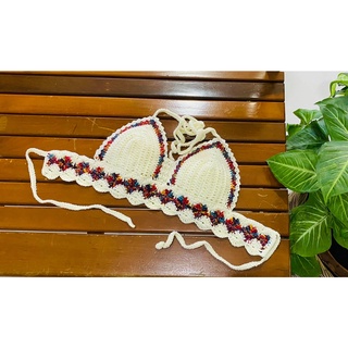 บราถัก มีฟองน้ำเสริมทรง ชุดว่ายน้ำไหมพรม บิกินี่ไหมพรม crochet bikini crochet top