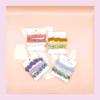 💗💗พร้อมส่ง💗💗 ยางรัดผมเซ็ตสามเส้น ยางรัดผมลายดอกไม้