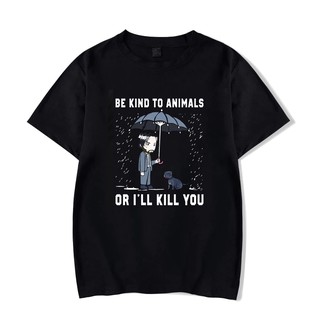 john wick be kind to animal or i  ll kill you เสื้อยืดลําลองสําหรับผู้ชายแขนสั้นสีดํา