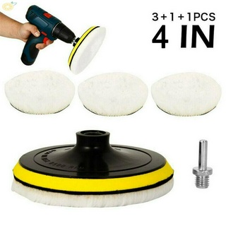 5Pcs 4Inch Buffing Polishing Pads Wool Wheel Mop Kit For Car Polisher Drill