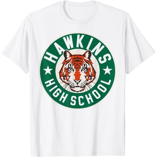 เสื้อยืดผ้าฝ้ายพิมพ์ลายแฟชั่น เสื้อยืด พิมพ์ลายโลโก้ Netflix Stranger Things Hawkins High School สําหรับผู้ชาย