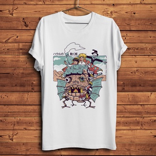 ขายดี!เสื้อยืดแขนสั้นลําลอง พิมพ์ลายอนิเมะตลก Howls Moving Castle สีขาว แฟชั่นฤดูร้อน สําหรับผู้ชาย และผู้หญิงS-5XL