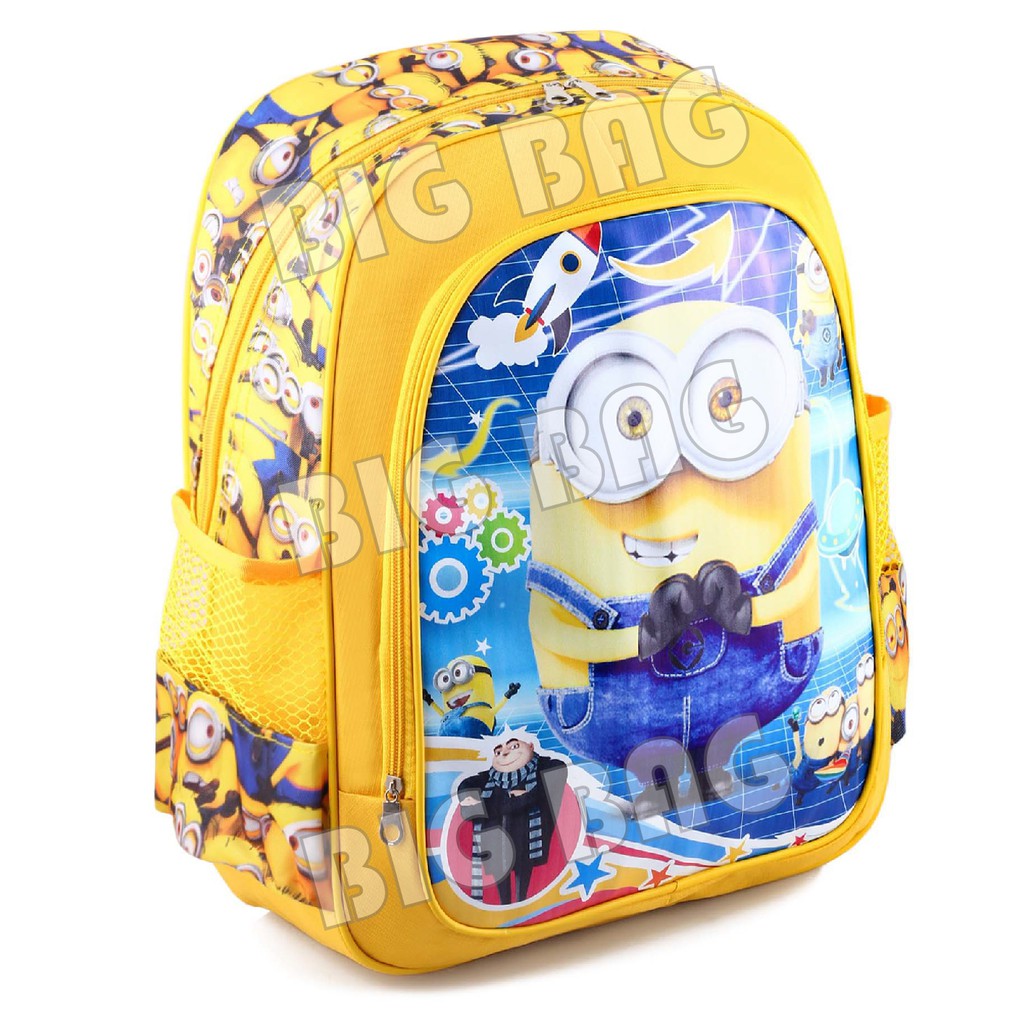 Pts - MINION Childrens School Backpack - Present - สีเหลือง+ฟรี ขวดดื่มและกล่องข้าว.Pt