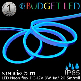 LED NEON FLEX 12V สีไอซ์บลู 6x12mm ยาว 5เมตร กันน้ำ IP65 แบบหุ้มซิลิโคนสำหรับตกแต่ง,ทำป้ายสินค้า ให้แสงนวลสว่างทั้งเส้น