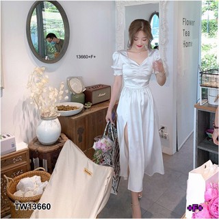 TW13660
Dress เดรสคอเหลี่ยม แขนดอลลี่ ผ้าไหมอิตาลี่ สีพื้น อกจีบ ช่วงกระโปรงผ่าสูง