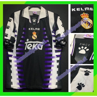 เสื้อกีฬาแขนสั้น ลายทีมชาติฟุตบอล Real Madrid Third Away 1997 1998 ชุดเยือน สไตล์เรโทร สําหรับผู้ชาย ไซซ์ S-XXL