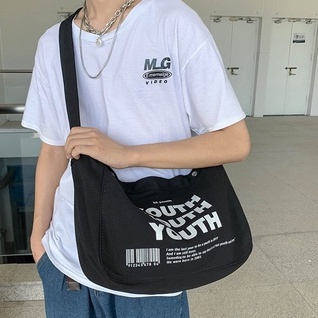 bangkoklist(BA1775) กระเป๋าผ้าสะพายข้าง YOUTH ผ้าแคนวาส ผู้ชาย​ ผู้หญิง​ ใบใหญ่มี2สี