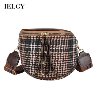 IELGY Plaid Bucket One Shoulder Crossbody Saddle Bag Broadband Fashion Ladies