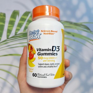 69% Sale!! EXP: 05/23วิตามินดีสาม แบบเม็ดเคี้ยว Vitamin D3, 50 mcg (2,000IU), Tropical Tango 60 Gummies (Doctors Best®)