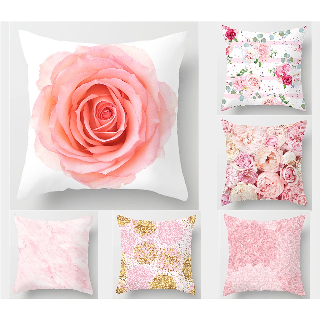 ปลอกหมอนอิง ลายดอกไม้ สีชมพู ทรงสี่เหลี่ยม สำหรับตกแต่งบ้าน ขนาด 40×40 45×45 50×50 60×60