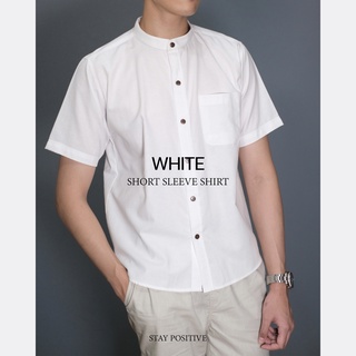 เสื้อเชิ้ตคอจีน แขนสั้น SHORT SLEEVE SHIRT mandarin collar สีขาว(White)