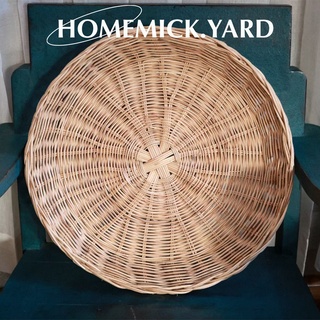 homemick.yard🤎 ตะกร้าหวายขอบเปีย ทรงกลม สานแน่น แข็งแรง ตกแต่งบ้าน มีหลายขนาด มีเคลือบแลคเกอร์