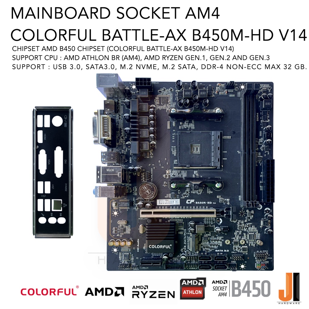 Mainboard Colorful Battle-AX B450M-HD V14 Socket AM4 (สินค้ามือสองสภาพดีมีการรับประกัน)