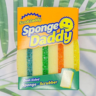 (Scrub Daddy®) Sponge Daddy Dual-Sided Sponge+Scrubber, 4 Count ฟองน้ำทำความสะอาดอเนกประสงค์ ฟองน้ำคละสี