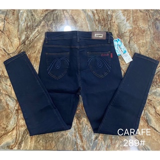 กางเกงยีนส์ CARAFE รุ่น289#สีน้ำเงินยีนส์ *กระเป๋าหลังปักลายตัว M ปักดิ้นน้ำเงินป้ายแบรนด์ CARAFE* กางเกงยีนส์ฮ่องกงสำหร