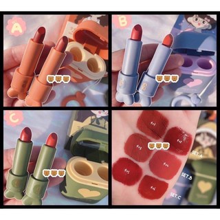 ลิปแอร์พอต HengFan No.H9423  Girls Mark Dounble Tude Matte Lipstick ลิปสติกพร้อมกับกล่องเก็บ น่ารักมาก 1เซ็ทม