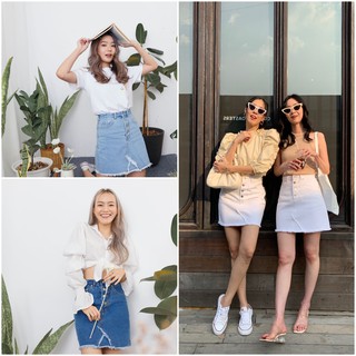 [โค้ด 6NAQRR] Sis story กระโปรงยีนส์ ชายรุ่ย ทรงตรง ความยาวเหนือเข่า เอวสูง Sis SK 202 Lily Frayed Hem Denim Mini Skirt