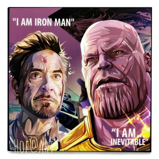 Iron man &amp; Thanos ไอรอนแมน ธานอส โทนี่ รูปภาพ​ติดผนัง pop art อเวนเจอร์ Avengers Marvel มาร์เวล กรอบรูป แต่งบ้าน ของขวัญ