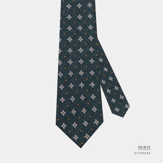 Green Flower Whtie Dot Yellow Necktie-เนคไทสีเขียวเข้มลายดอกไม้