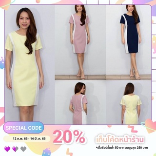 Dress ตัดต่อข้างสีขาว 🔸สี : เหลือง,ชมพู,กรม