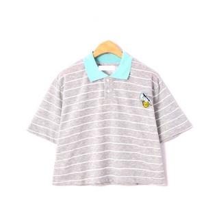 Donald Duck เสื้อยืด คอโปโล แขนสั้น ลายทาง สีเทา