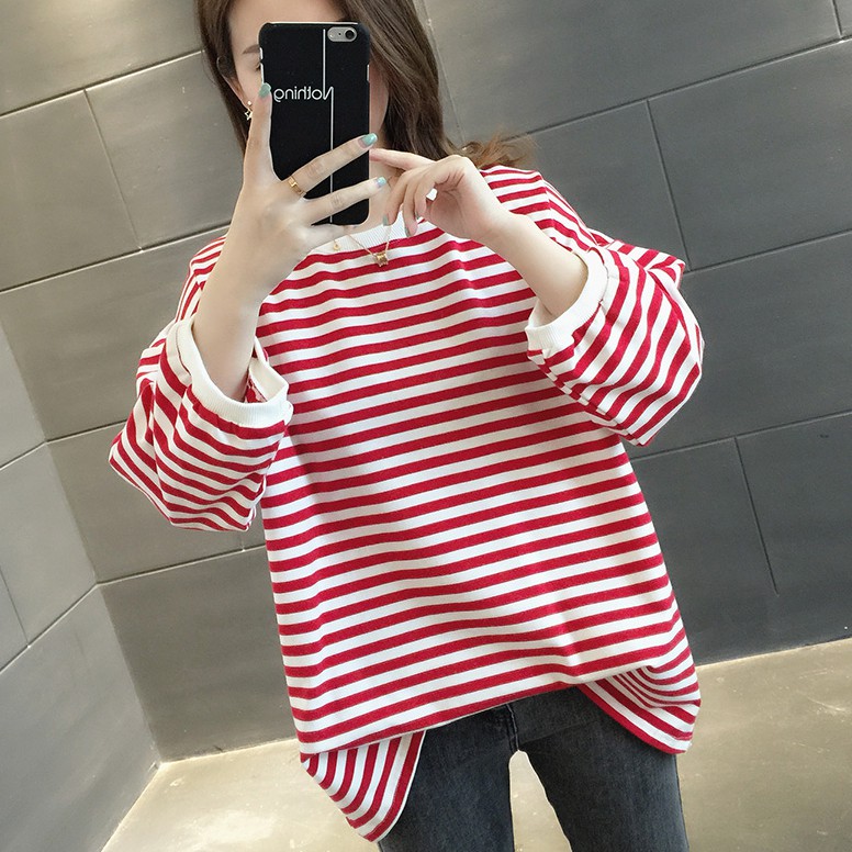 FBAShop 💕เสื้อลายทางแขนยาว เหมาะกับใส่ชิคๆคูลๆในแต่ละวัน จะหนาวหรือร้อนไม่กลัวอีกต่อไป