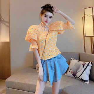 Cutie Princess Floral Top เสื้อลายดอกไม้ ทรงแขนเจ้าหญิง เสื้อสวย เสื้อน่ารัก เสื้อแฟชั่น