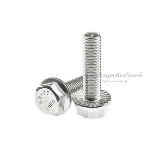 น็อตติดแหวน M5 เบอร์ 8 สกรูติดแหวนสแตนเลส สกรูหัวเหลี่ยมติดจาน Stainless 304 Hexsagon Flange Bolt