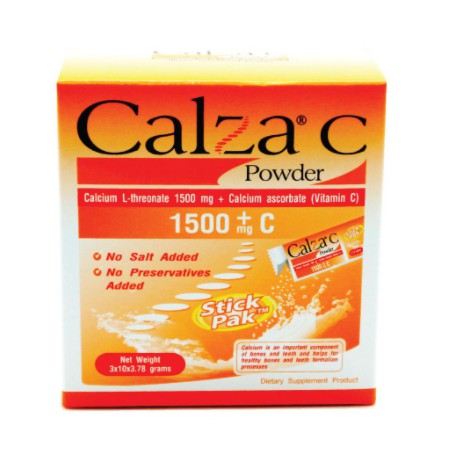 CALZA-C 1500mg Calcium L-Threonate ผสมวิตามินซี ดูดซึมง่าย ท้องไม่ผูก รสส้ม 30ซอง