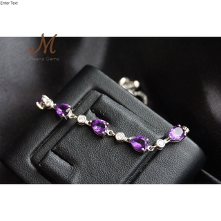 Meena Gems ข้อมือพลอยแท้อเมทิสสีม่วงสวย ตัวเรือนเงินแท้925