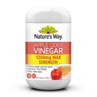 Natures Way Apple Cider Vinegar 1200 mg Max Strength เนเจอร์สเวย์ แอปเปิล ไซเดอร์ เวเนก้า ขนาด 90 เม็ด