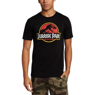 เสื้อยืดผ้าฝ้ายสีดําพิมพ์ลายโลโก้อเมริกันคลาสสิก jurassic park