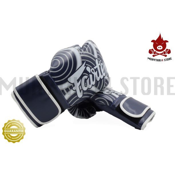 นวมชกมวย นวมหนังเทียม Fairtex Micro-Fiber Boxing Gloves - BGV 14 Japanese Arts นวมต่อยมวย สีน้ำเงิน ลายขาว