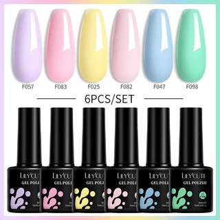 Lilycute ชุดยาทาเล็บเจลยูวี สีชมพูนีออน สีเหลือง สีเขียว 6 ขวด