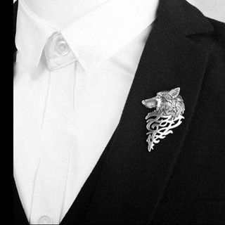 Retro Goth Gift Shirt Accessory Black Suit Accessory Bronze Metal Wolf Head Badge Lapel Pin Brooch