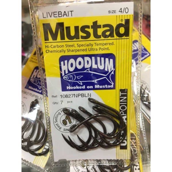 เบ็ด Mustad LiveBait ( Hoodlum ) 1/0 2/0 3/0 4/0 Ref. 10827NPBLN