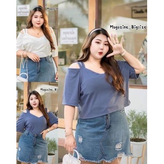 🌸เสื้อยืด เว้าไหล่นิดหน่อย แขนสั้น PLUSSIZE อก44-52" เสื้อครอป สาวอวบอ้วน ใส่น่ารักมากๆ