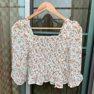 เสื้อ สม็อก เสื้อมากใหม่ ผ้าพริ้วๆ เสื้อแขนสามส่วนสม็อคครอป
