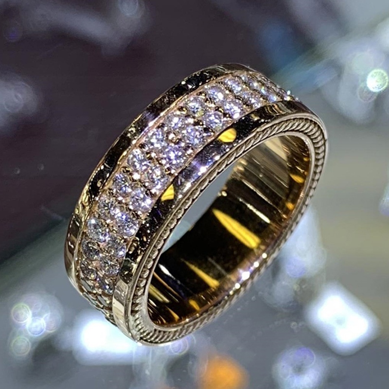 100% Solid 925 เงินสเตอร์ลิงหรูหราสีทองผู้หญิงงานแต่งงานแหวน Micro Paved เงา CZ หิน Eternity Promise แหวนแฟชั่นหมั้นเครื่องประดับ